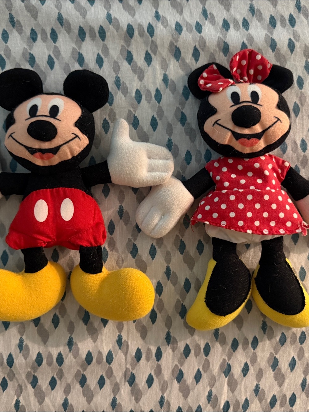 Applause Brand Vintage Mickey and Minnie Mouse Plushies, 8”